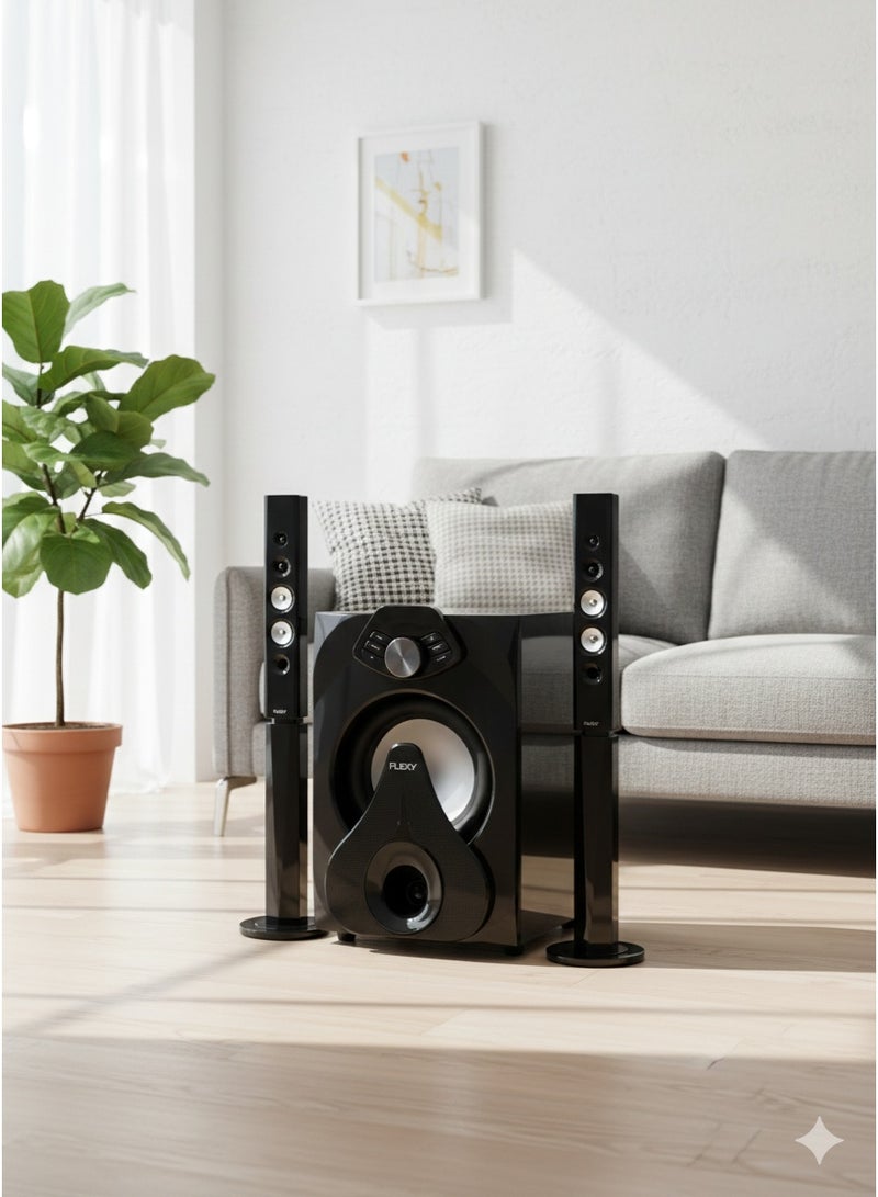 Flexy Home Theater 18000 P.M.P.O, 2.1 Dolby Digital, Bluetooth, LED Lights, USB/TF, FM Radio, 80W Subwoofer, 20W Speakers, Mic Ports, Remote, 2-Year Warranty. - Image 2